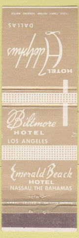 Matchbook Cover - Hotel Adolphus Dallas TX Biltmore Los Angeles CA