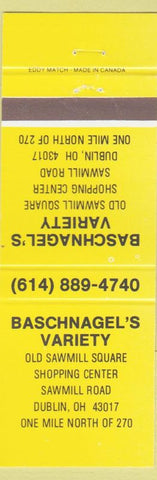 Matchbook Cover - Baschnagel's Variety Store Dublin OH yellow