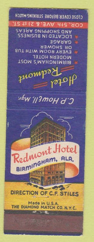 Matchbook Cover - Redmont Hotel Birmingham AL
