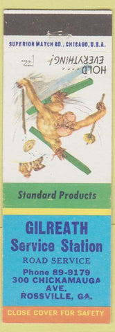 Matchbook Cover - Gilreath Standard oil gas Rossville GA monkey skiing