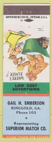 Matchbook Cover - Gail Emberson Superior Match Ringgold GA low phone