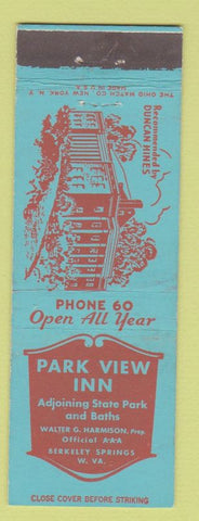 Matchbook Cover - Park View Inn Berkeley Springs WV low phone #
