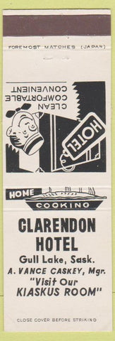 Matchbook Cover - Clarendon Hotel Gull Lake SK