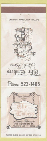 Matchbook Cover - Embers Steak House New Orleans LA STAINED
