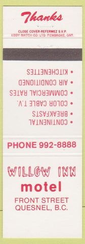 Matchbook Cover - Willow Inn Motel Quesnel BC