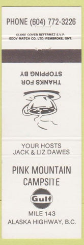 Matchbook Cover - Pink Mountain Camping Gulf oil gas Alaska Highway BC