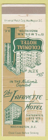 Matchbook Cover - Lafayette Hotel Washington DC Colonial