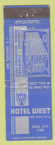 Matchbook Cover - Hotel West Sioux City IA WEAR