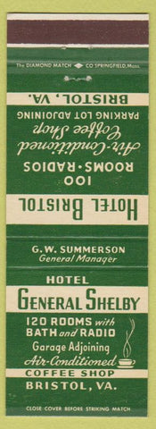 Matchbook Cover - Hotel Bristol VA General Shelby