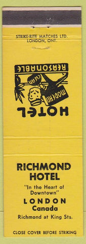 Matchbook Cover - Richmond Hotel London ON yellow