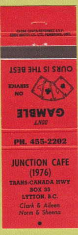 Matchbook Cover - Junction Cafe Lytton BC