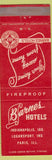 Matchbook Cover - Barnes Hotels Paris IL Indianapolis Logansport IN