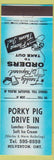 Matchbook Cover - Porky Pig Drive In Milverton ON blue