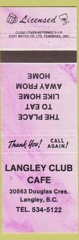 Matchbook Cover - Langley Club Cafe Langley BC
