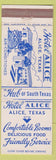 Matchbook Cover - Hotel Alice TX