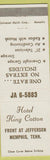Matchbook Cover - Hotel King Cotton Memphis TN white