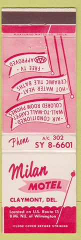 Matchbook Cover - Milan Motel Claymont DE