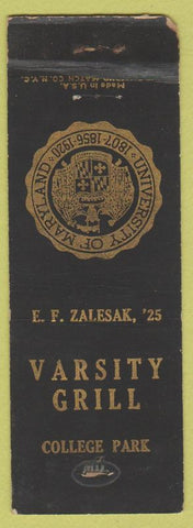 Matchbook Cover - Varsity Grill University of Maryland MD College Park WORN