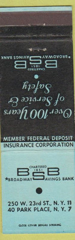 Matchbook Cover - Broadway Savings Bank New York City blue black