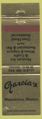 Matchbook Cover - Garcia's Mexican Art Restaurant Matamoros Mexico