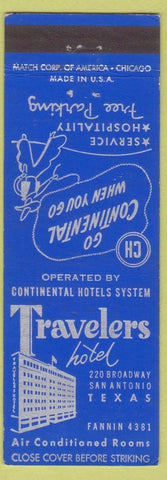 Matchbook Cover - Travelers Hotel San Antonio TX cowboy