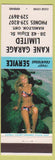 Matchbook Cover - Kane Garage Limited Hamilton ON pinup blue band