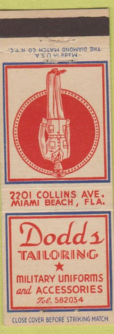 Matchbook Cover - Dodd's Tailoring Miami Beach FL Military Uniforms