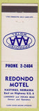Matchbook Cover - Redondo Motel Hastings NE