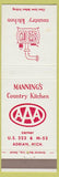 Matchbook Cover - Country Kitchen Manning's Adrian MI