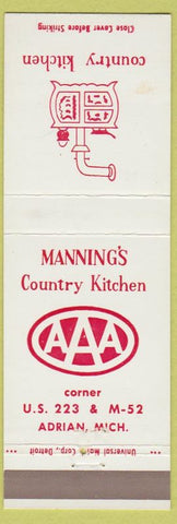 Matchbook Cover - Country Kitchen Manning's Adrian MI