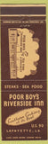 Matchbook Cover - Poor Boy's Riverside Inn Lafayette LA WEAR