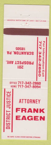 Matchbook Cover - Attorney Frank Egan District Justice election Scranton PA