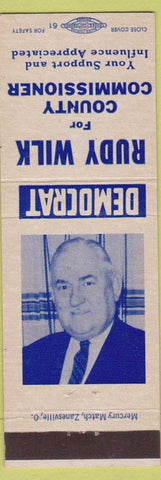 Matchbook Cover - Rudy Wilk County Commissioner Salem OH