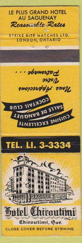 Matchbook Cover - Hotel Chicoutimi QC