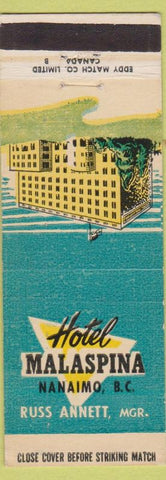 Matchbook Cover - Hotel Malaspina Nanaimo BC