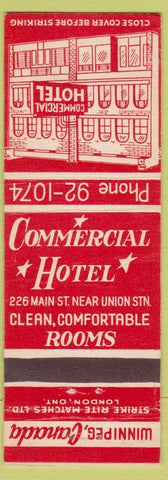Matchbook Cover - Commercial Hotel Winnipeg MB