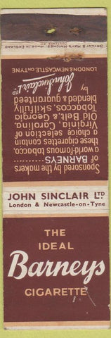 Matchbook Cover - Barneys Cigarettes John Sinclair London Newcastle WEAR