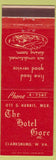 Matchbook Cover - Hotel Gore Clarksburg WV