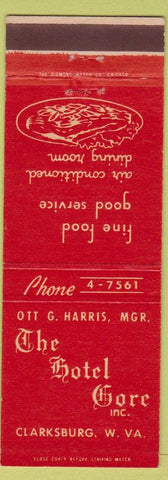 Matchbook Cover - Hotel Gore Clarksburg WV