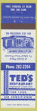 Matchbook Cover - Ted's Restaurant Highland Creek ON