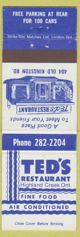 Matchbook Cover - Ted's Restaurant Highland Creek ON