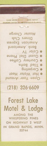 Matchbook Cover - Forest Lake Motel Lodge Grand Rapids MN WEAR