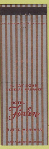 Matchbook Cover - Hotel Finlen Butte MT