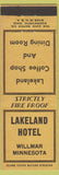Matchbook Cover - Lakeland Hotel Willmar MN