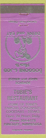 Matchbook Cover - Tobie's Restaurant Hinckley MN