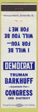 Matchbook Cover - Truman Barkhuff Congress MI Kalamazoo Calhoun Branch WEAR