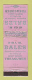 Matchbook Cover - Nina Bales Dewitt County Treasurer IL WORN