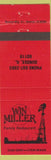 Matchbook Cover - Win Miller Family Restaurant Dundee IL