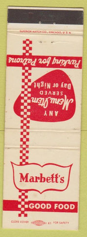 Matchbook Cover - Marbett's Restaurant