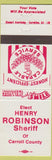 Matchbook Cover - Henry Robinson Sheriff Carroll County